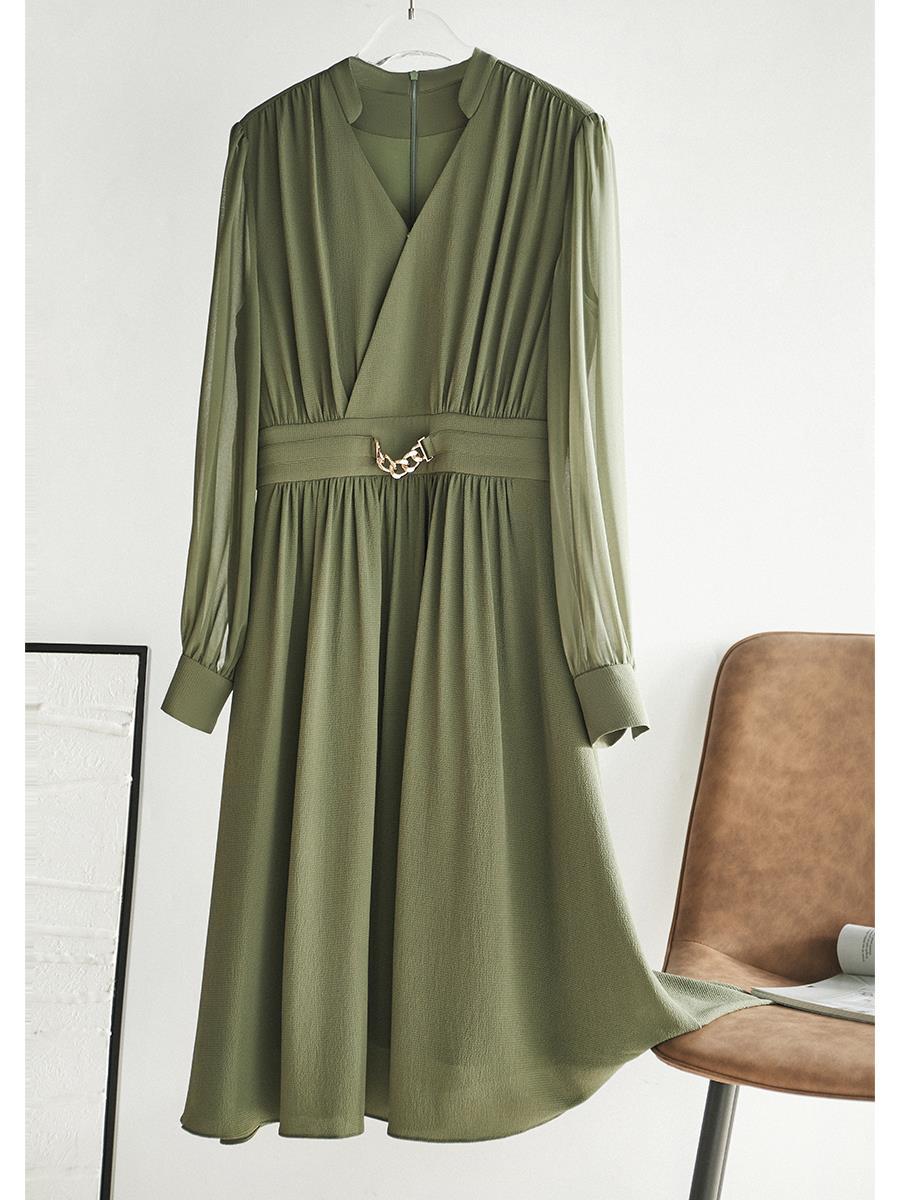 Fashion Tucked Waist Pleated Chiffon Bubble Long-sleeved OL Commuter Skirt