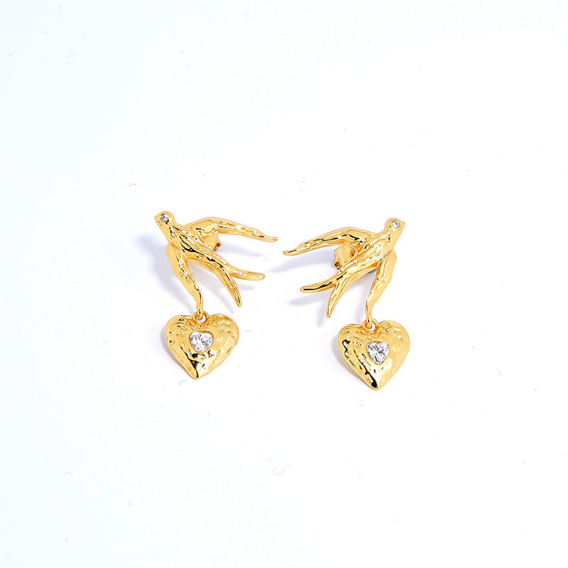 Light Luxury S925 Silver Plated Love And Peace Bird Stud Earrings