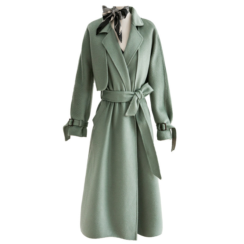 Women's medium length double faced cashmere coat suit with lace up