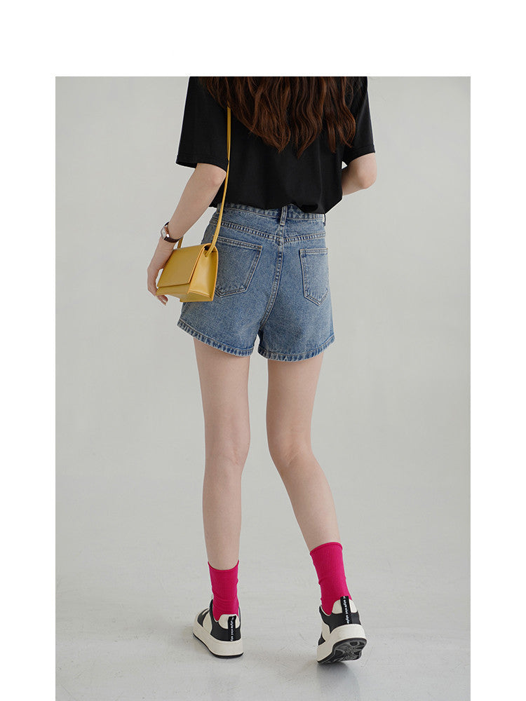 Women's All-match Retro Denim Shorts With Side Small Pockets