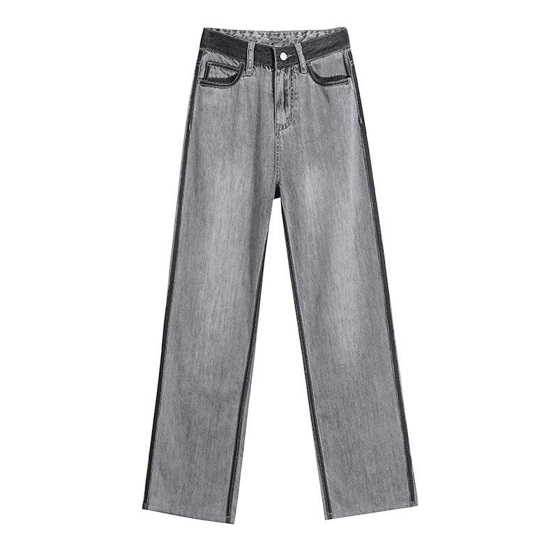 Tencel Straight Leg Jeans Women's Thin Contrast Color