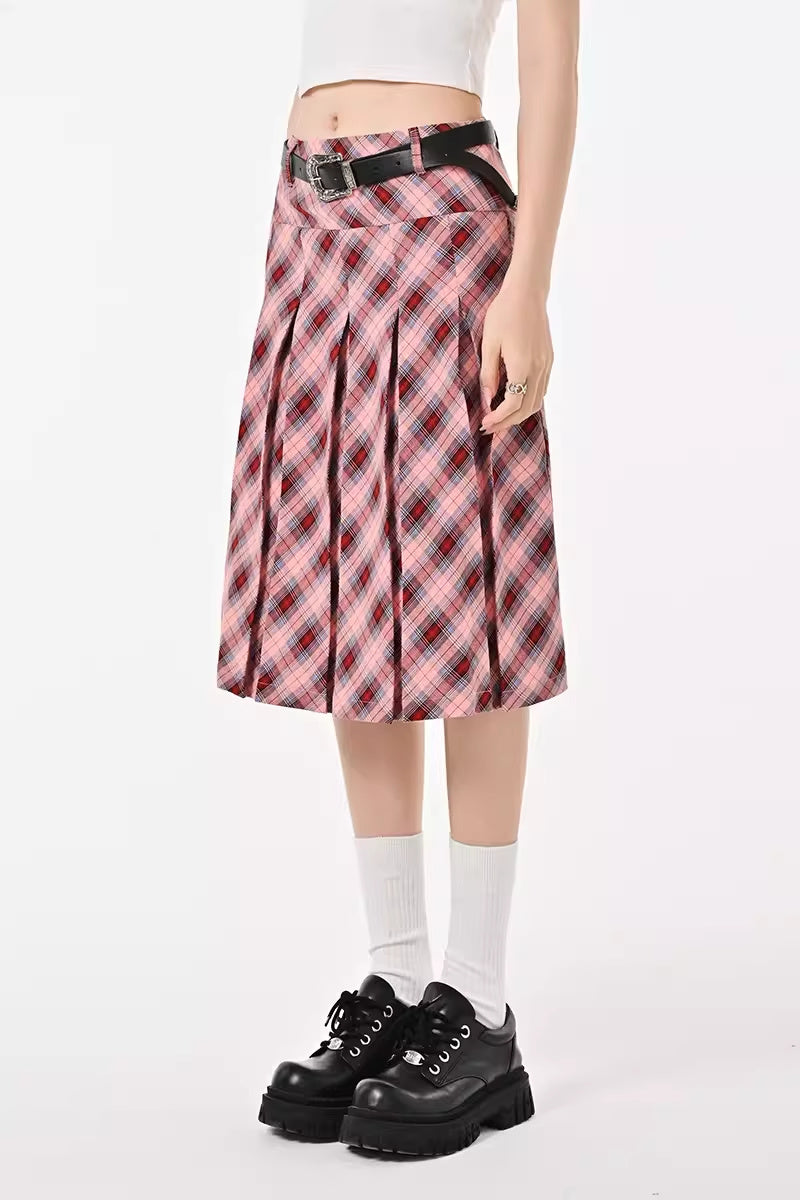 High Waist Slimming Plaid Skirt Women's Pleated Skirt