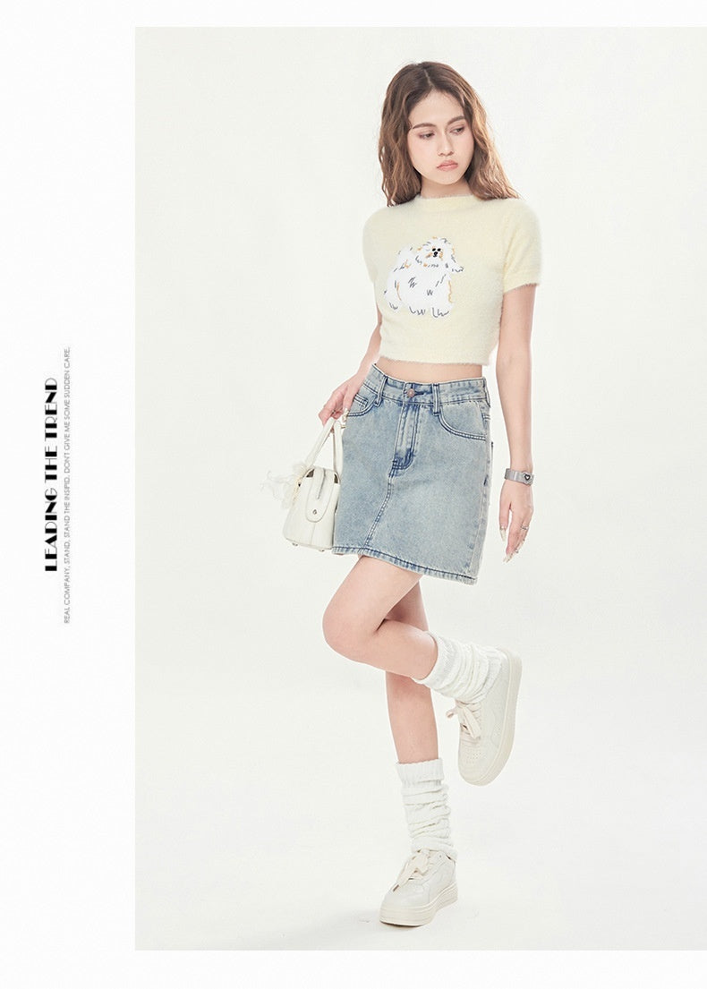 Summer High Waist New Three Breasted Denim Skirt Women