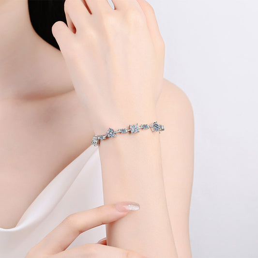 Women's fashionable pure silver moissanite shaped bracelet