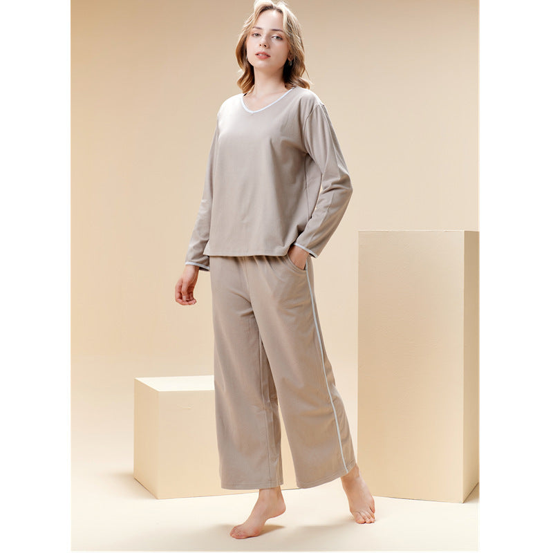 Autumn And Winter Ladies V-neck Pullover Comfortable Pajamas Suit