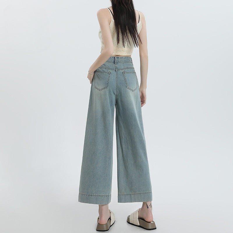 Straight pear shaped ice silk wide leg pants