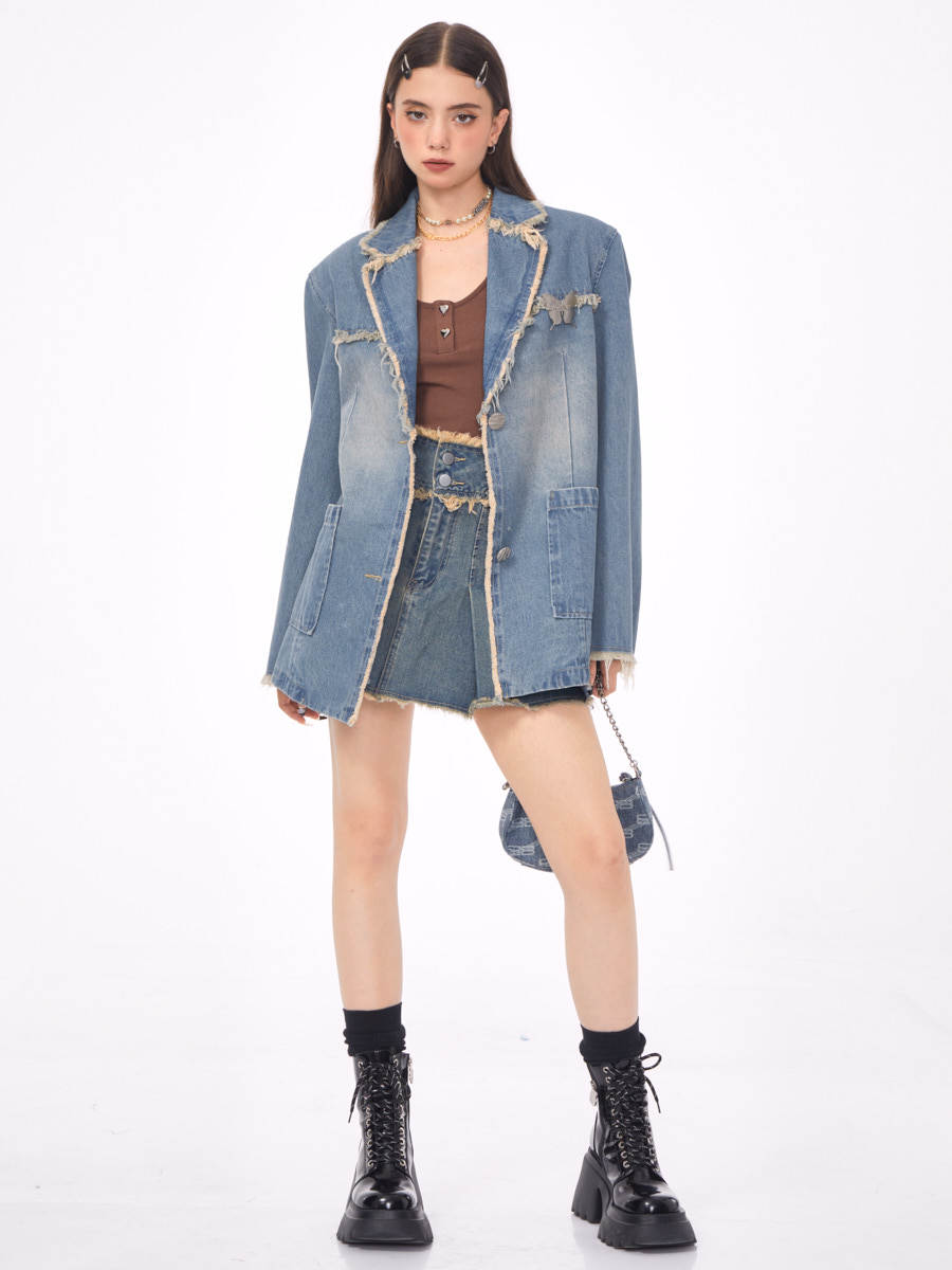 Casual Loose Denim Suit Jacket For Women