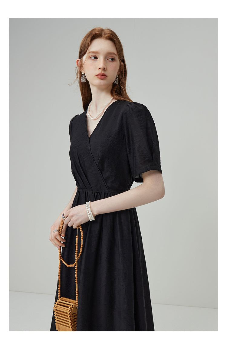 Women's V-neck Texture Tencel Jacquard Dress