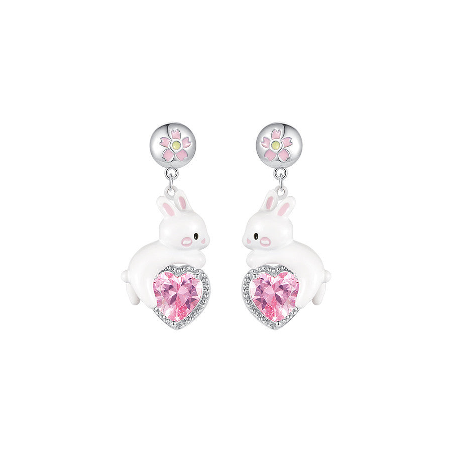 Cherry Blossom String Series Heart Rabbit Earrings