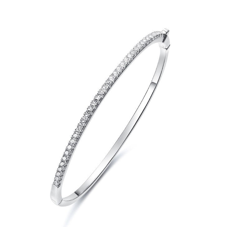 Minimally designed 18k white gold moissanite half bracelet for women